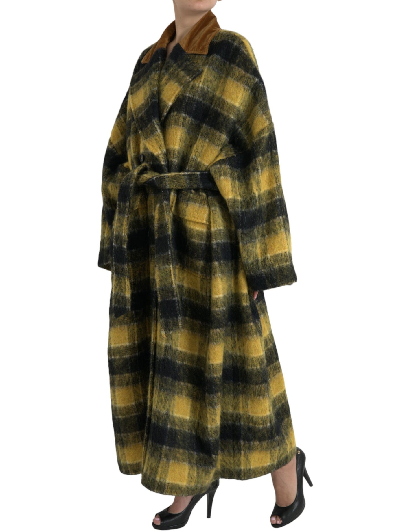 Dolce & Gabbana Yellow Checkered Long Sleeve Coat Jacket