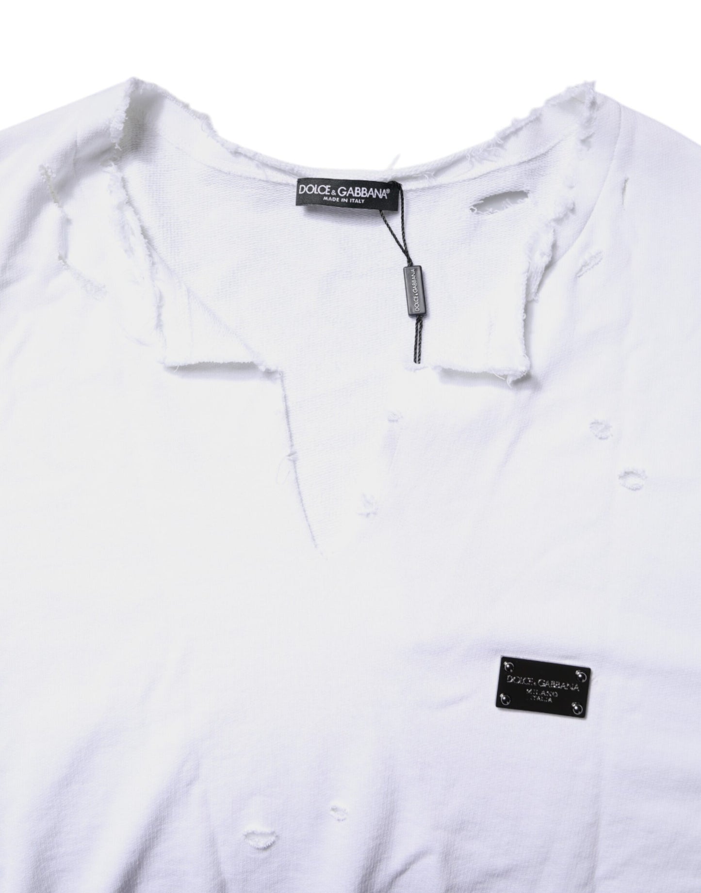 Dolce & Gabbana White Cotton Men Pullover Sweatshirt Sweater