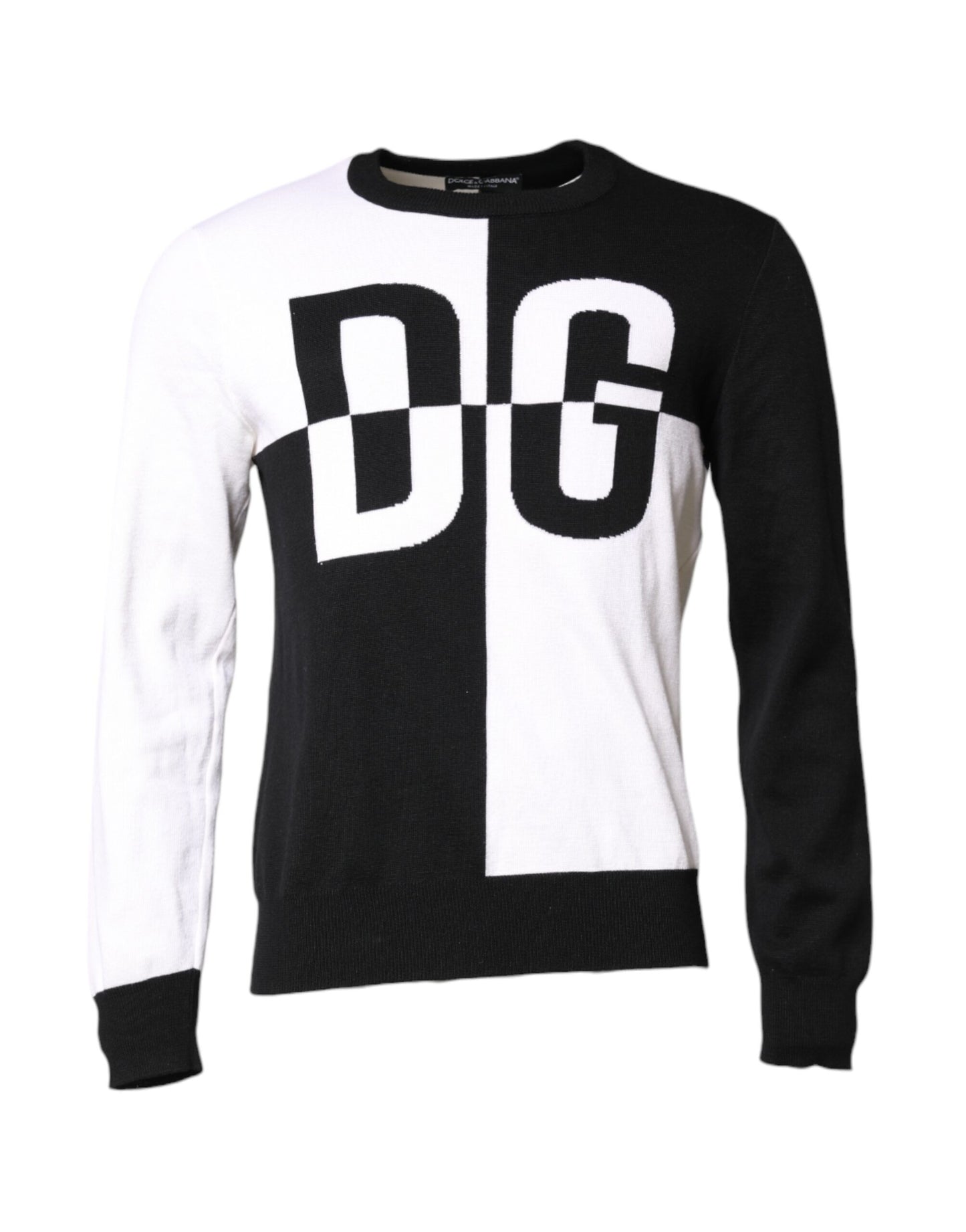 Dolce & Gabbana Black White Knit Logo Print Pullover Sweater