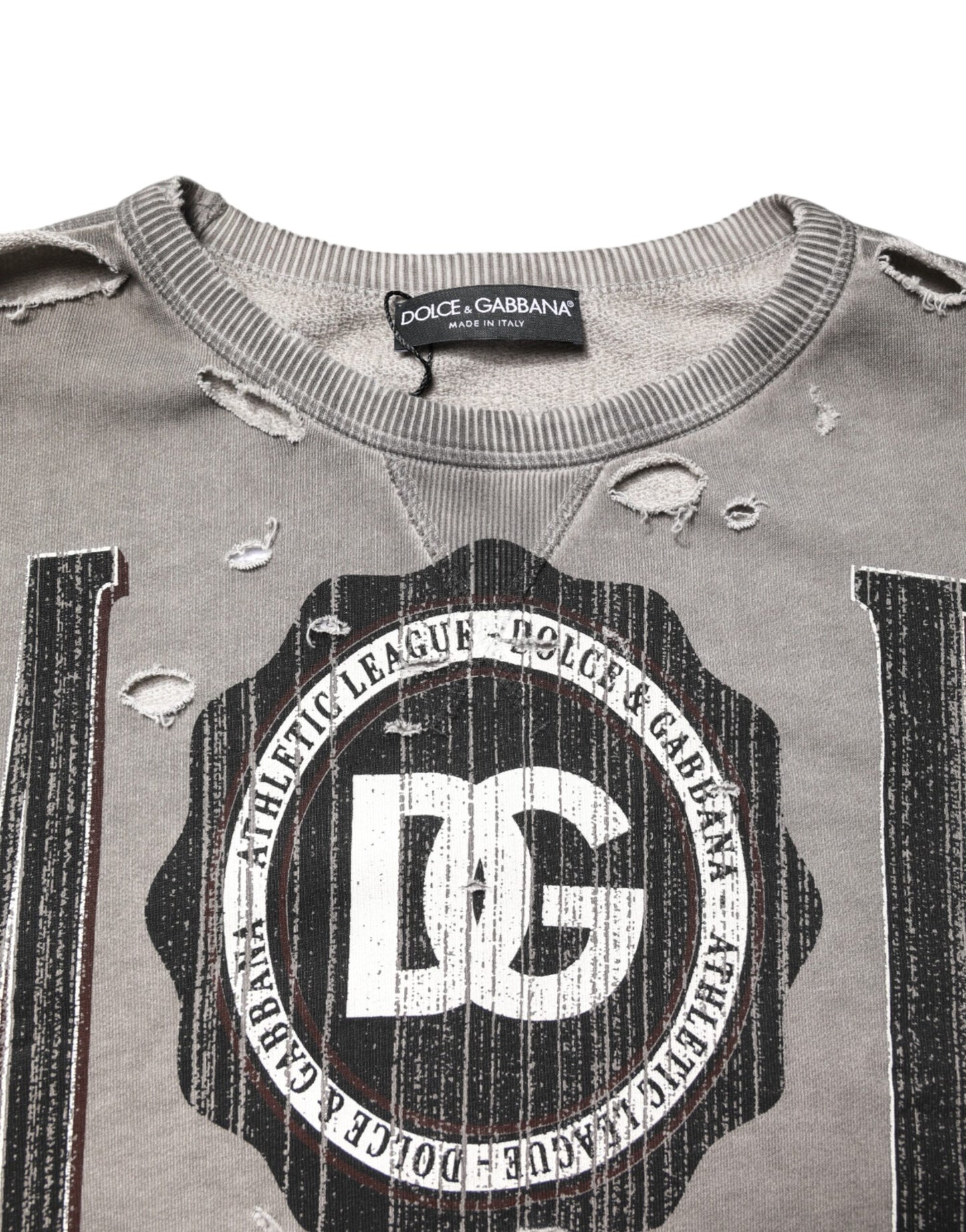 Dolce & Gabbana Gray Logo Print Crew Neck Pullover Sweater