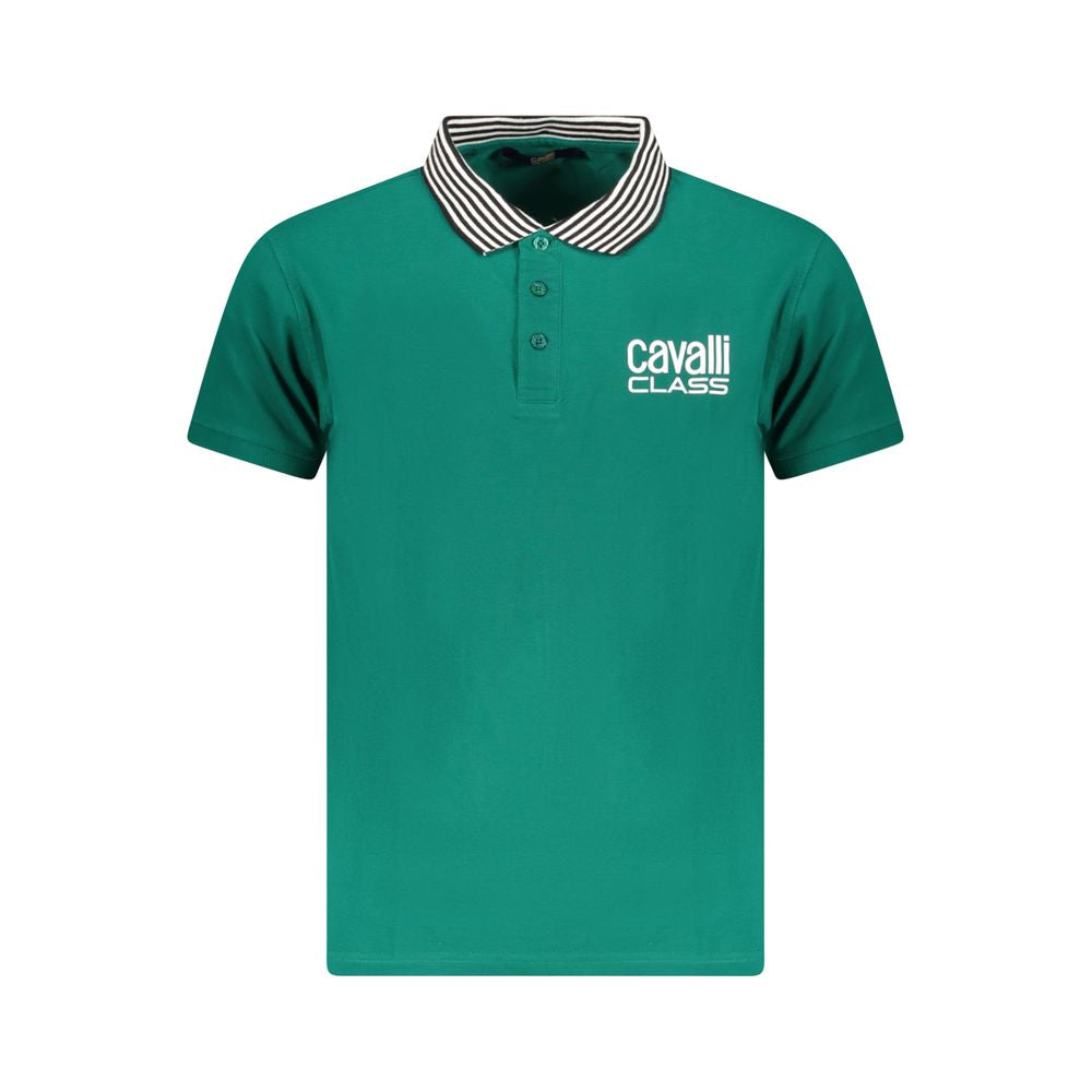 Cavalli Class Green Cotton Men Polo Shirt