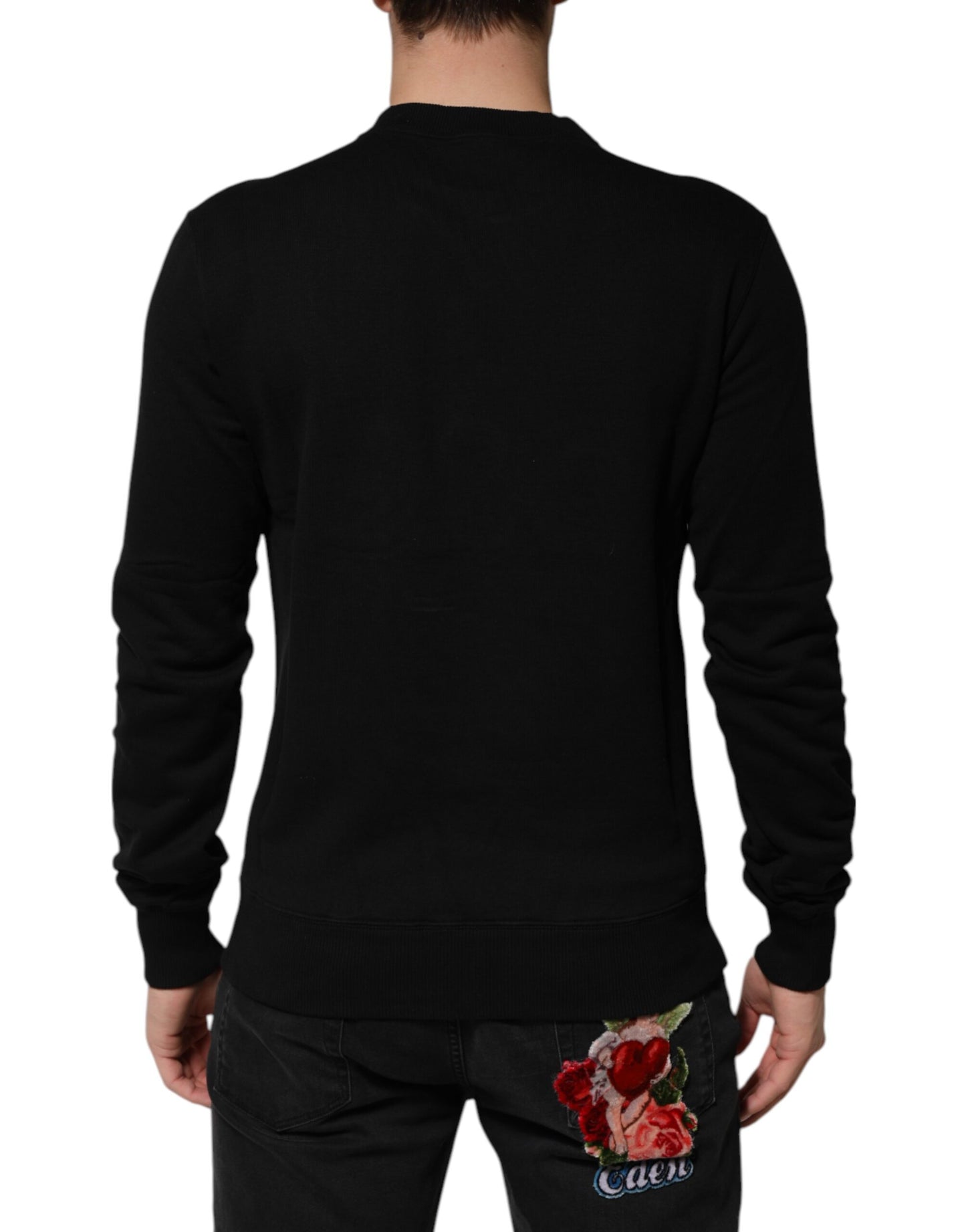 Dolce & Gabbana Black Cotton DG Crystal Embellished Sweater