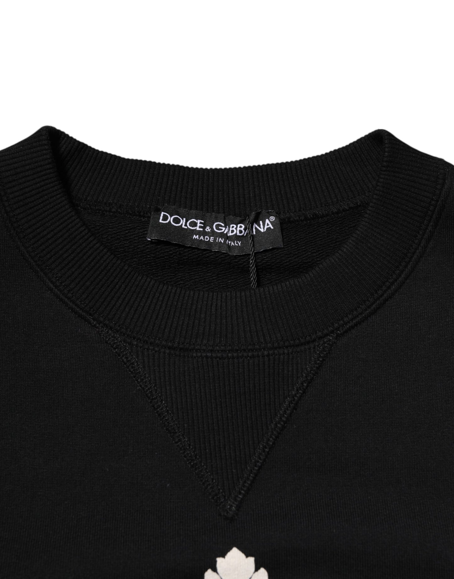 Dolce & Gabbana Black Cotton DG Crystal Embellished Sweater