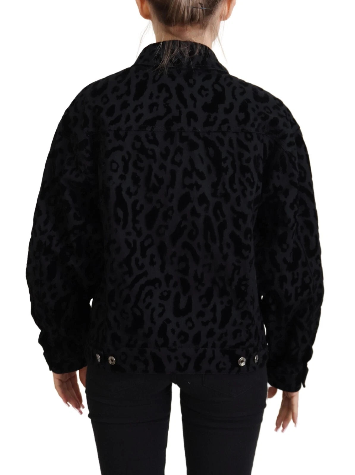 Dolce & Gabbana Cotton Black Leopard Long Sleeve Denim Jacket