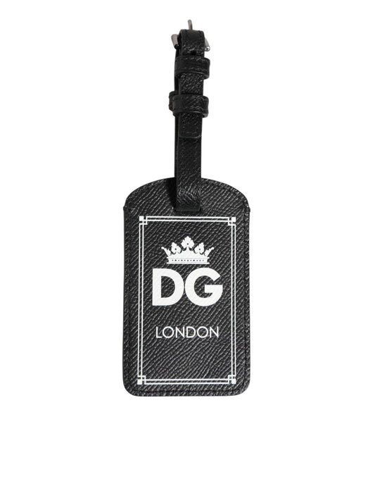 Dolce & Gabbana Black Textured Leather DG Logo Travel Luggage Tag Keyring