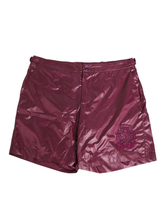 Dolce & Gabbana Burgundy Polyester Logo Embossed Crest Swimwear