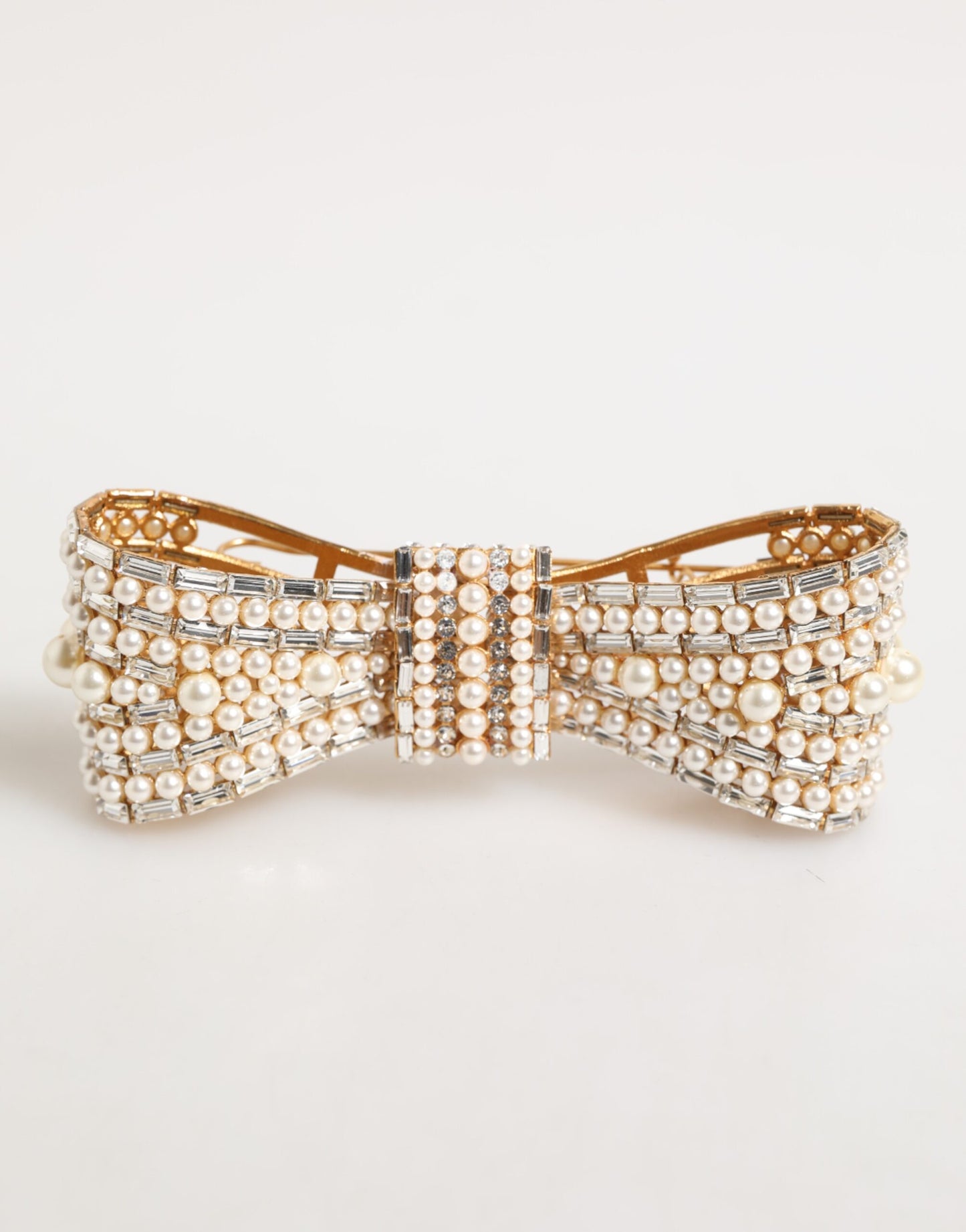 Dolce & Gabbana Gold Brass Glas Crystal Faux Pearl Embellished Brooch