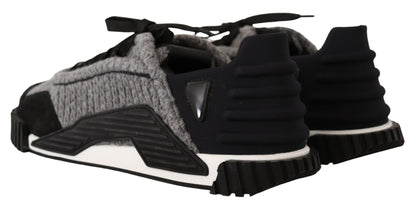Dolce & Gabbana Black Gray Fabric Lace Up NS1 Sneakers Shoes