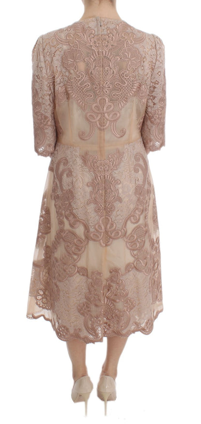Dolce & Gabbana Pink Silk Lace Ricamo Shift Gown Dress