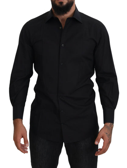 Dolce & Gabbana Black GOLD Cotton Collared Long Sleeve Shirt
