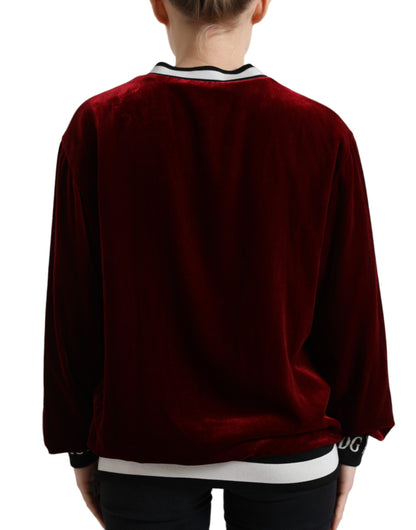 Dolce & Gabbana Bordeaux Velvet Crew Neck Pullover Sweater