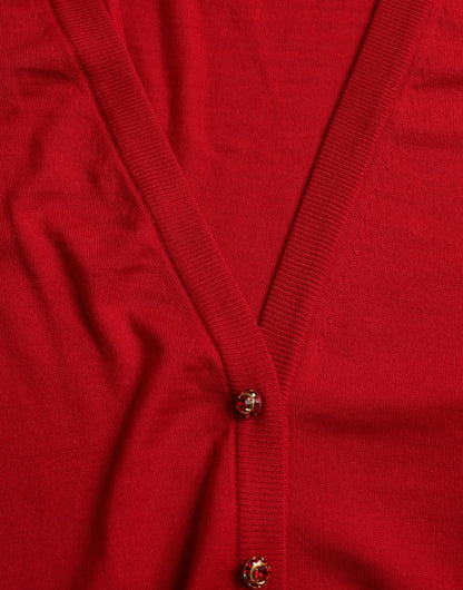 Dolce & Gabbana Red Wool V-neck Buttoned Cardigan Sweater