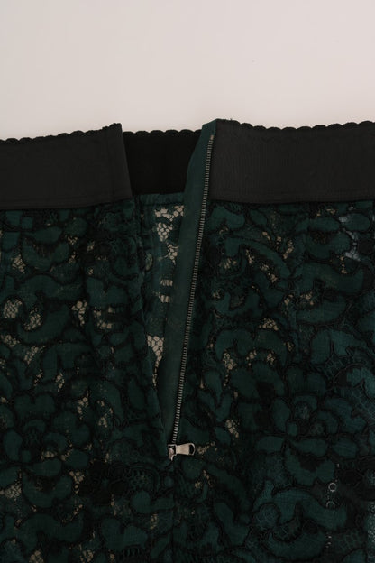Dolce & Gabbana Green Floral Lace Leggings Pants