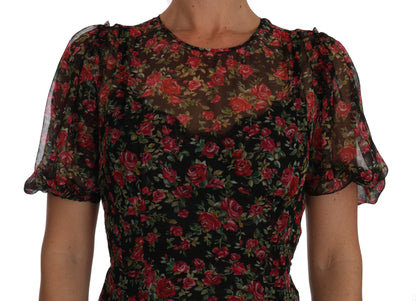 Dolce & Gabbana Black Floral Roses A-Line Shift Gown