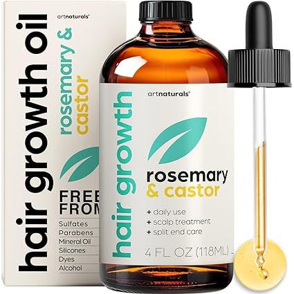 Organic Rosemary Castor Hair Oil & Scalp Strengthening Hair Growth Oil 4.0oz with Coconut Oil and Olive Oil