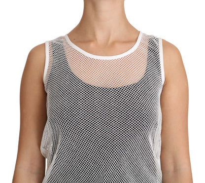 Dolce & Gabbana White Net  Transparent Sleeveless Tank Top