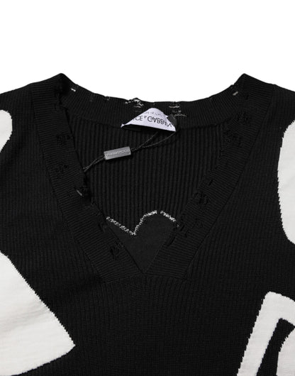 Dolce & Gabbana Black Hearts Silk Crew Neck Pullover Sweater
