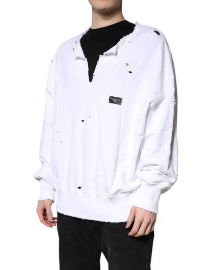 Dolce & Gabbana White Cotton Men Pullover Sweatshirt Sweater