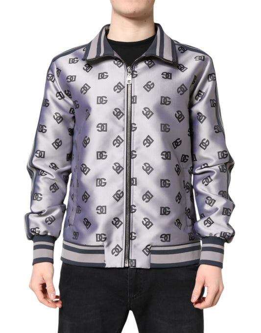 Dolce & Gabbana Gray Logo Monogram Full Zip Bomber Jacket