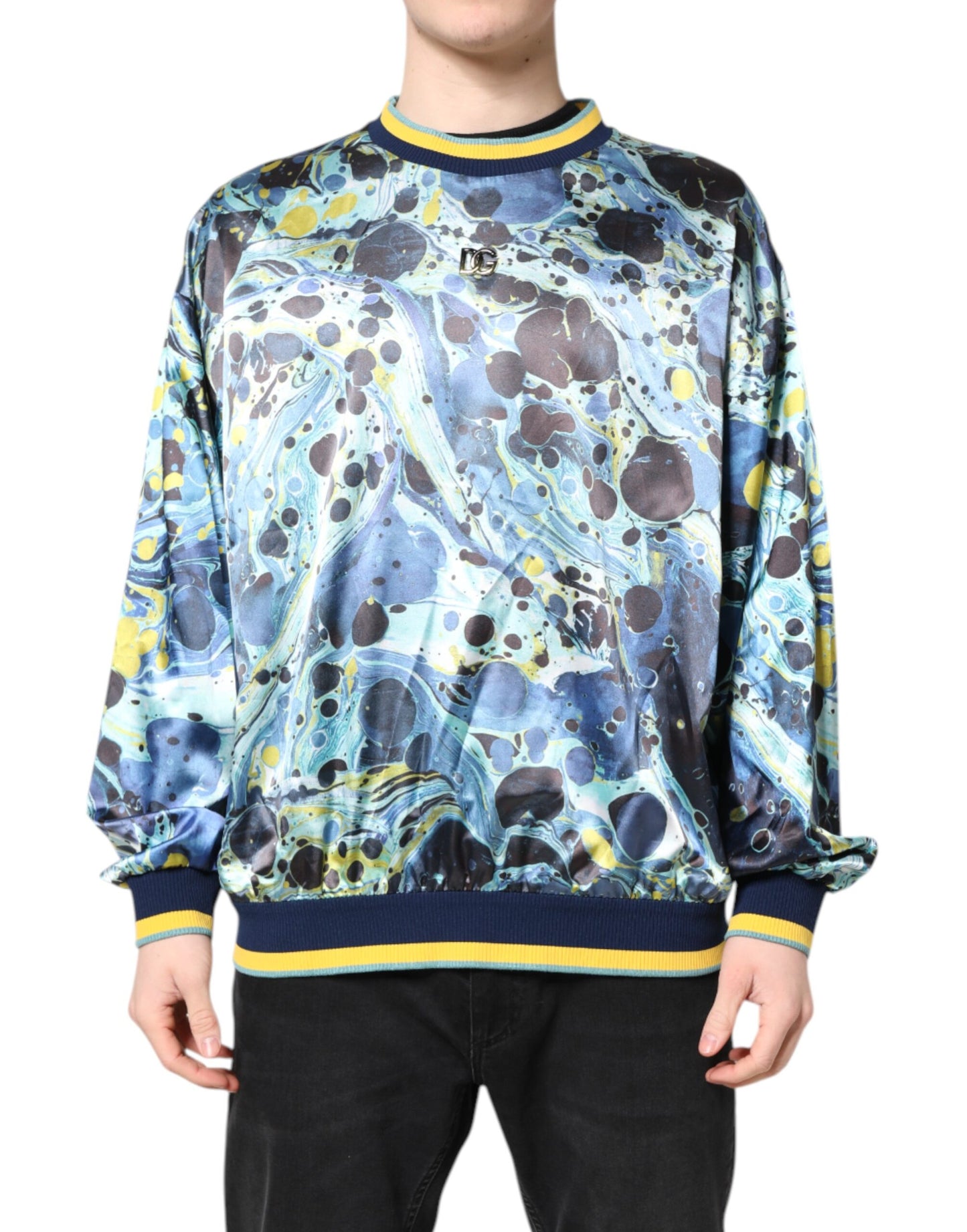 Dolce & Gabbana Multicolor Marble Print Men Pullover Sweater