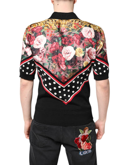 Dolce & Gabbana Black Floral Collared Short Sleeve T-shirt