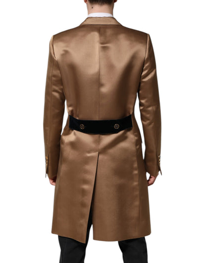 Dolce & Gabbana Brown Silk Single Breasted Trench Coat  Jacket