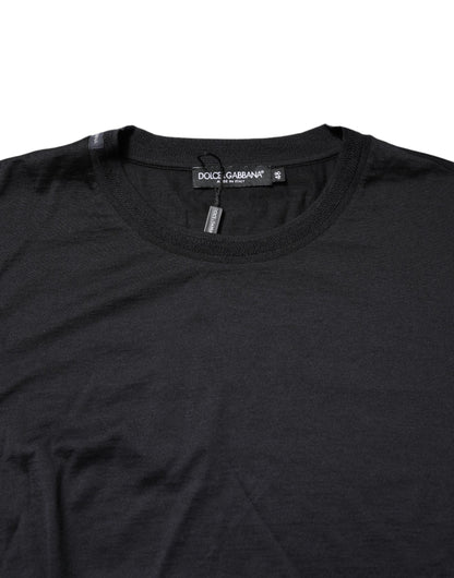 Dolce & Gabbana Dark Blue Silk Crew Neck Men Pullover Sweater