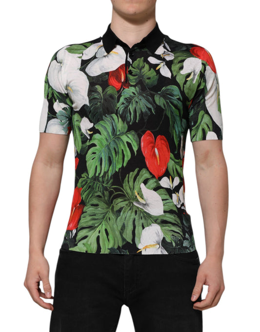 Dolce & Gabbana Multicolor Floral Silk Collared Polo T-shirt