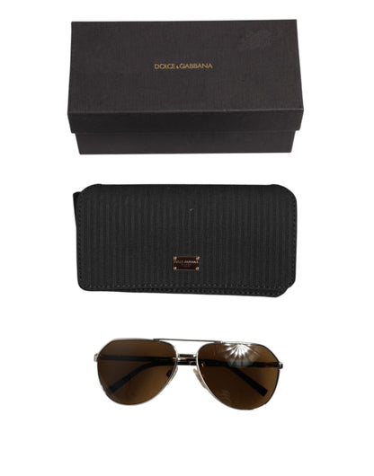 Dolce & Gabbana DG2073 Silver Steel Classic Pilot Brown Lens Sunglasses