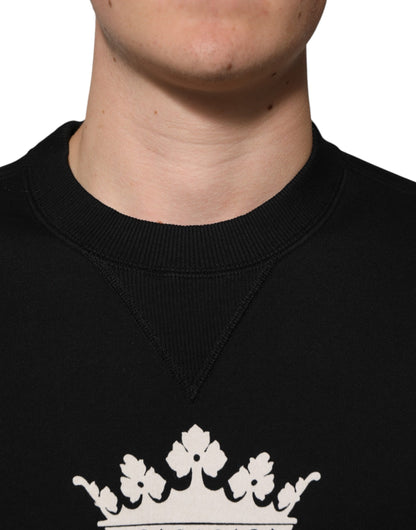 Dolce & Gabbana Black Cotton DG Crystal Embellished Sweater