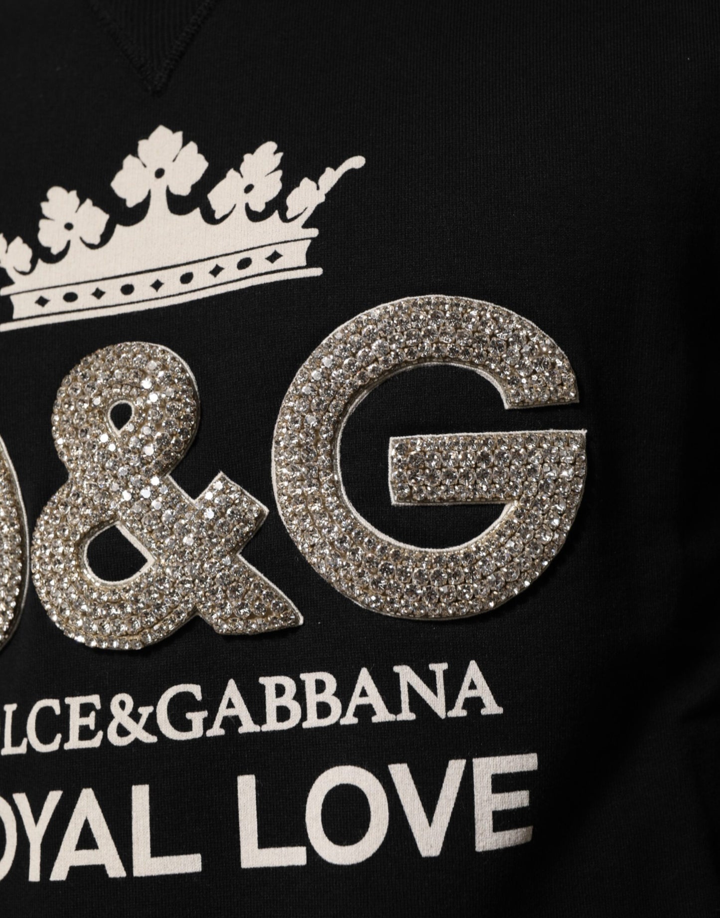 Dolce & Gabbana Black Cotton DG Crystal Embellished Sweater