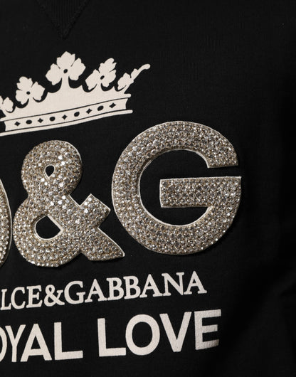 Dolce & Gabbana Black Cotton DG Crystal Embellished Sweater