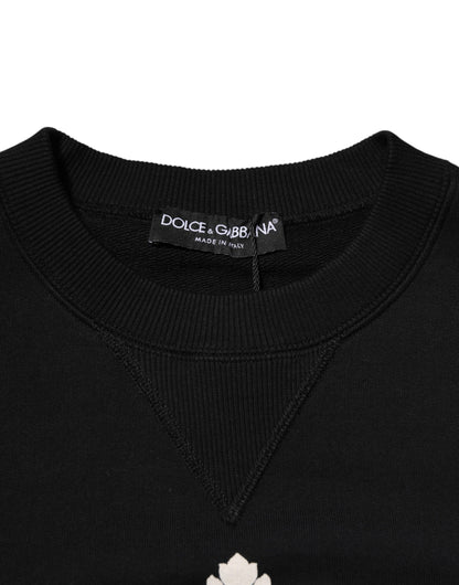 Dolce & Gabbana Black Cotton DG Crystal Embellished Sweater