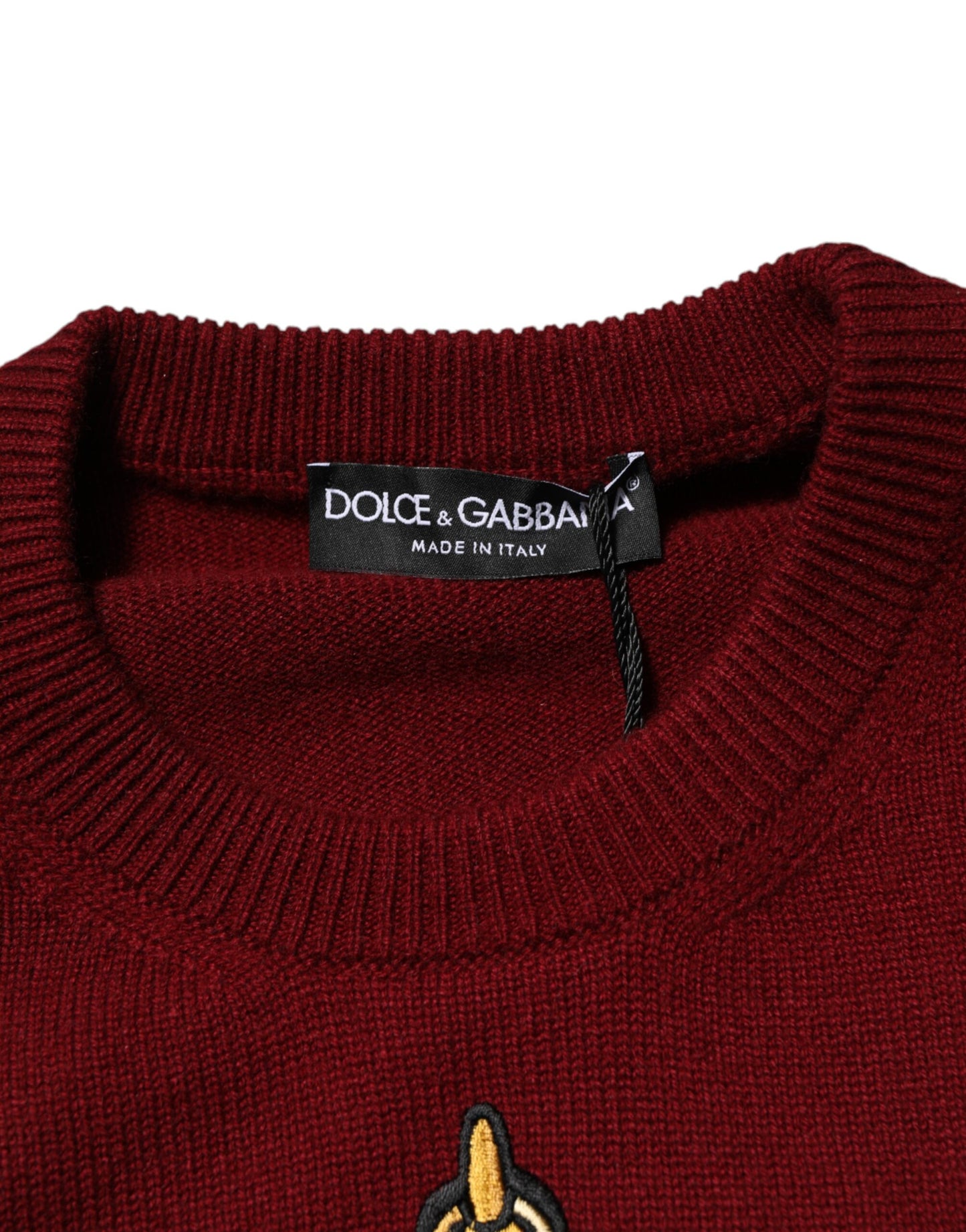 Dolce & Gabbana Burgundy Cashmere Lion Crest Pullover Sweater