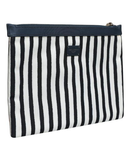 Dolce & Gabbana Black White Striped Logo Plaque Clutch Borse Pouch Bag