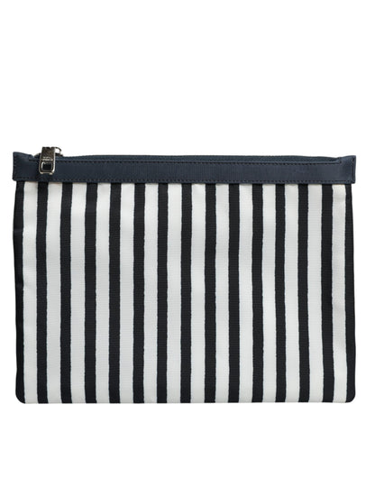 Dolce & Gabbana Black White Striped Logo Plaque Clutch Borse Pouch Bag