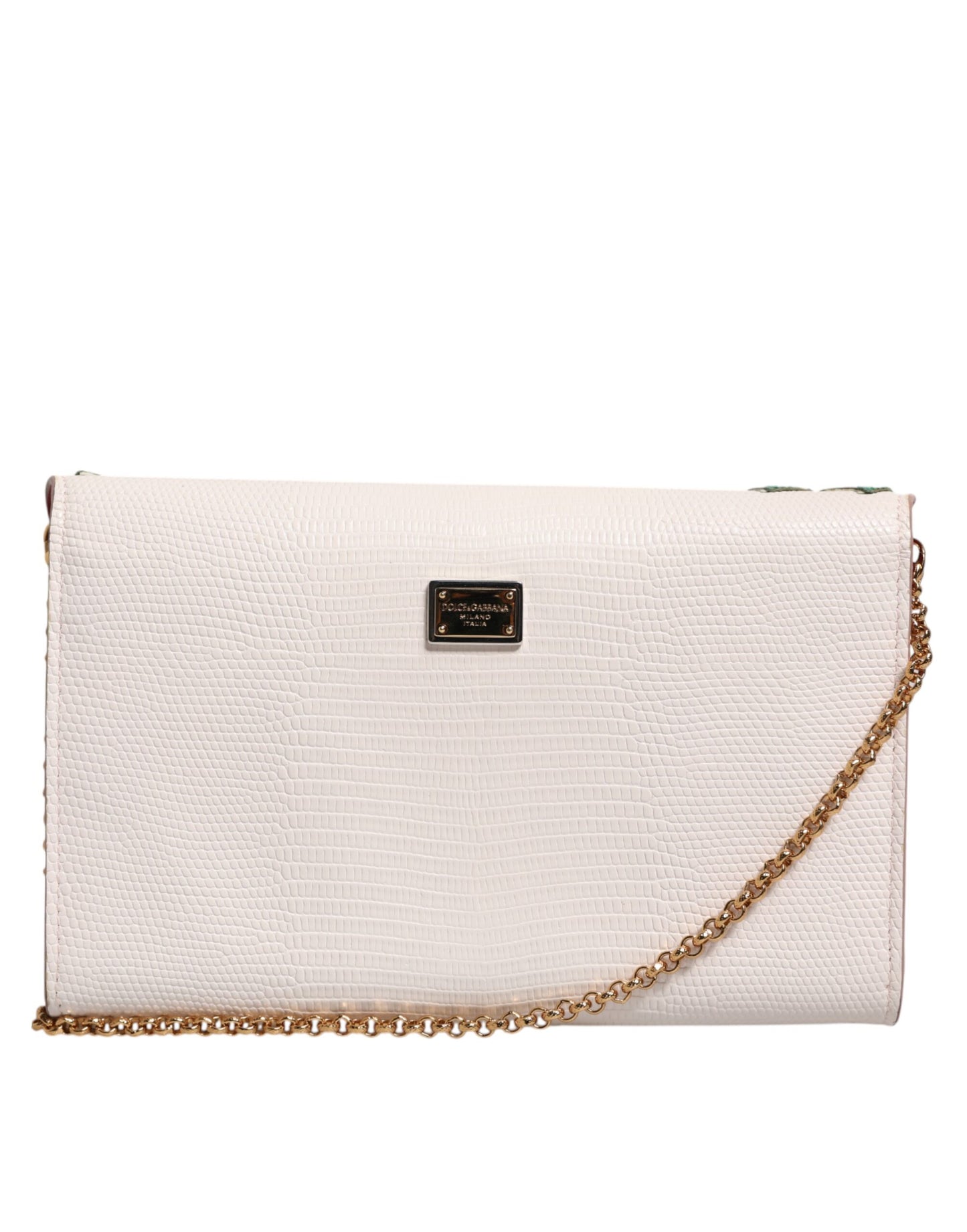 Dolce & Gabbana White Floral Leather Wallet Crossbody Gold Chain Bag