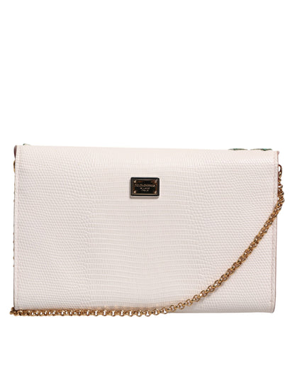 Dolce & Gabbana White Floral Leather Wallet Crossbody Gold Chain Bag