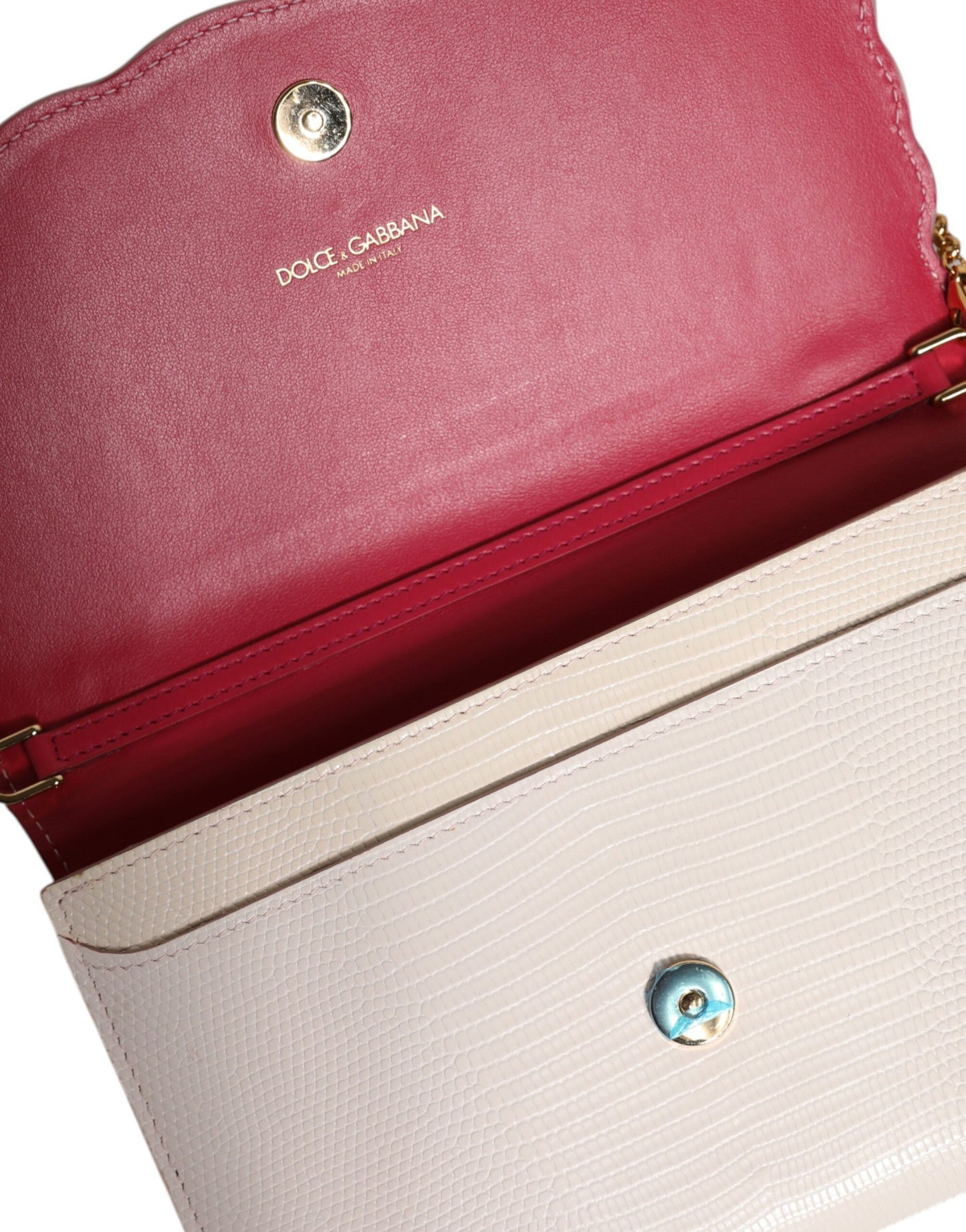 Dolce & Gabbana White Floral Leather Wallet Crossbody Gold Chain Bag