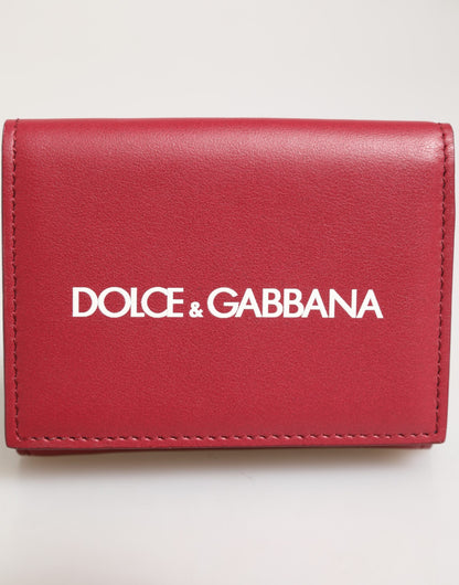 Dolce & Gabbana Red Leather Bold Logo Print Trifold Card Holder Wallet