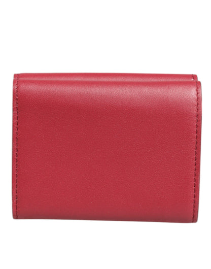 Dolce & Gabbana Red Leather Bold Logo Print Trifold Card Holder Wallet