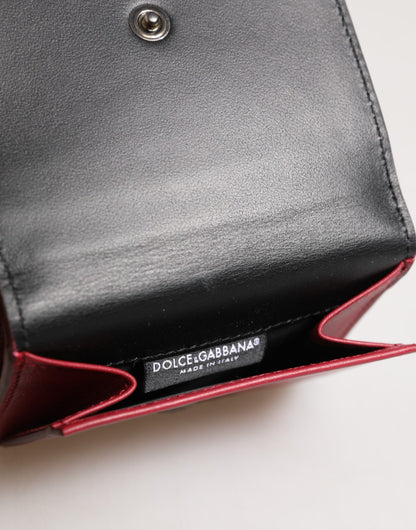 Dolce & Gabbana Red Leather Bold Logo Print Trifold Card Holder Wallet