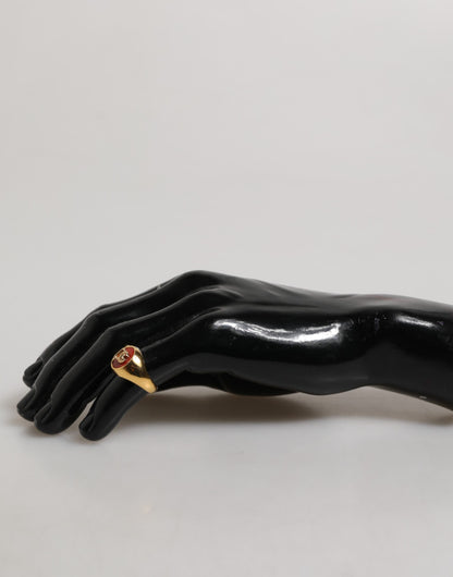 Dolce & Gabbana Gold Tone Real Brass Round Red DG Logo Men Ring