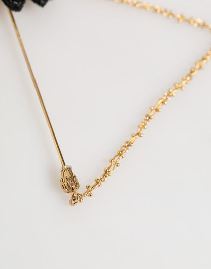 Dolce & Gabbana Lapel Pin Gold Brass Black Crystal Bee Accessories Brooch