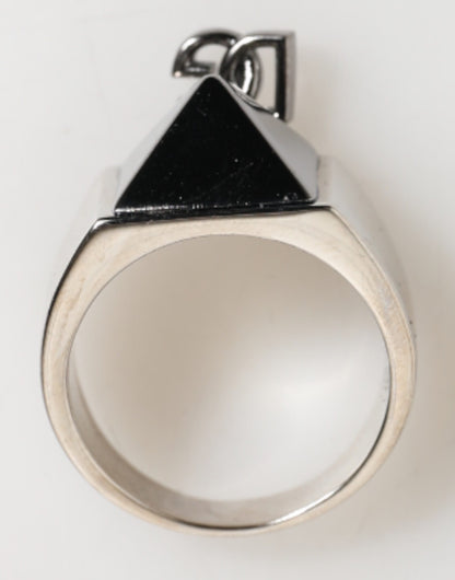 Dolce & Gabbana Silver Tone Pyramid DG Logo Real Brass Ring
