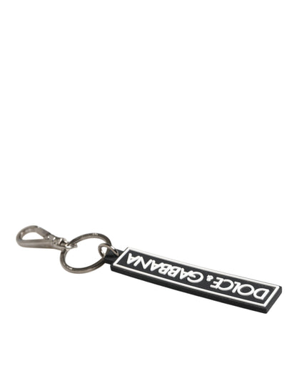 Dolce & Gabbana Black White DG Rubber Logo Silver Men's Holder Keyring