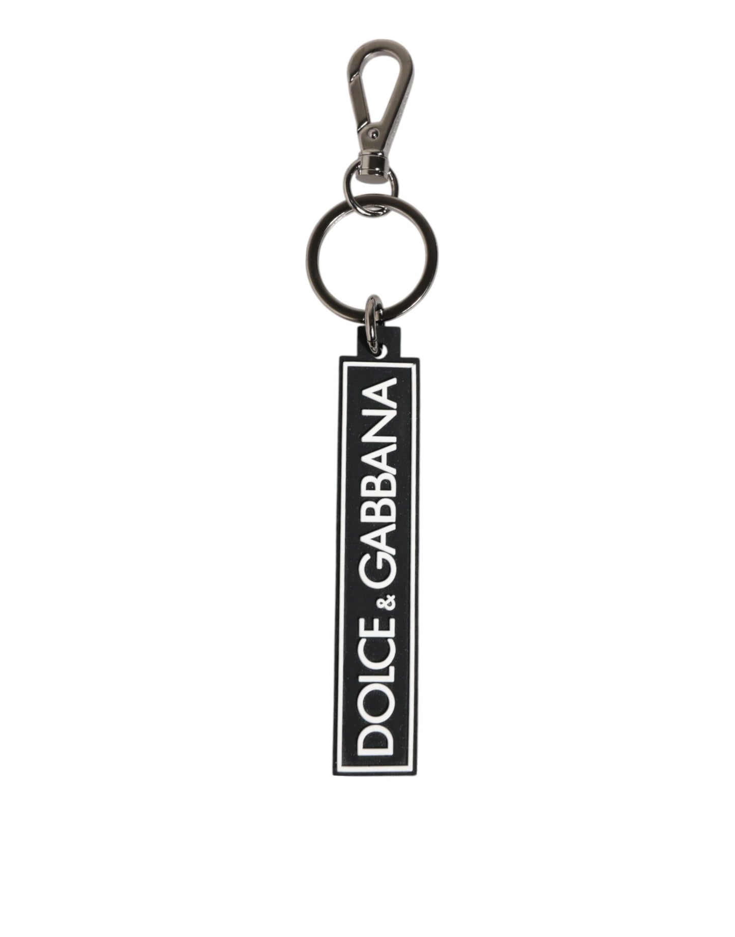 Dolce & Gabbana Black White DG Rubber Logo Silver Men's Holder Keyring