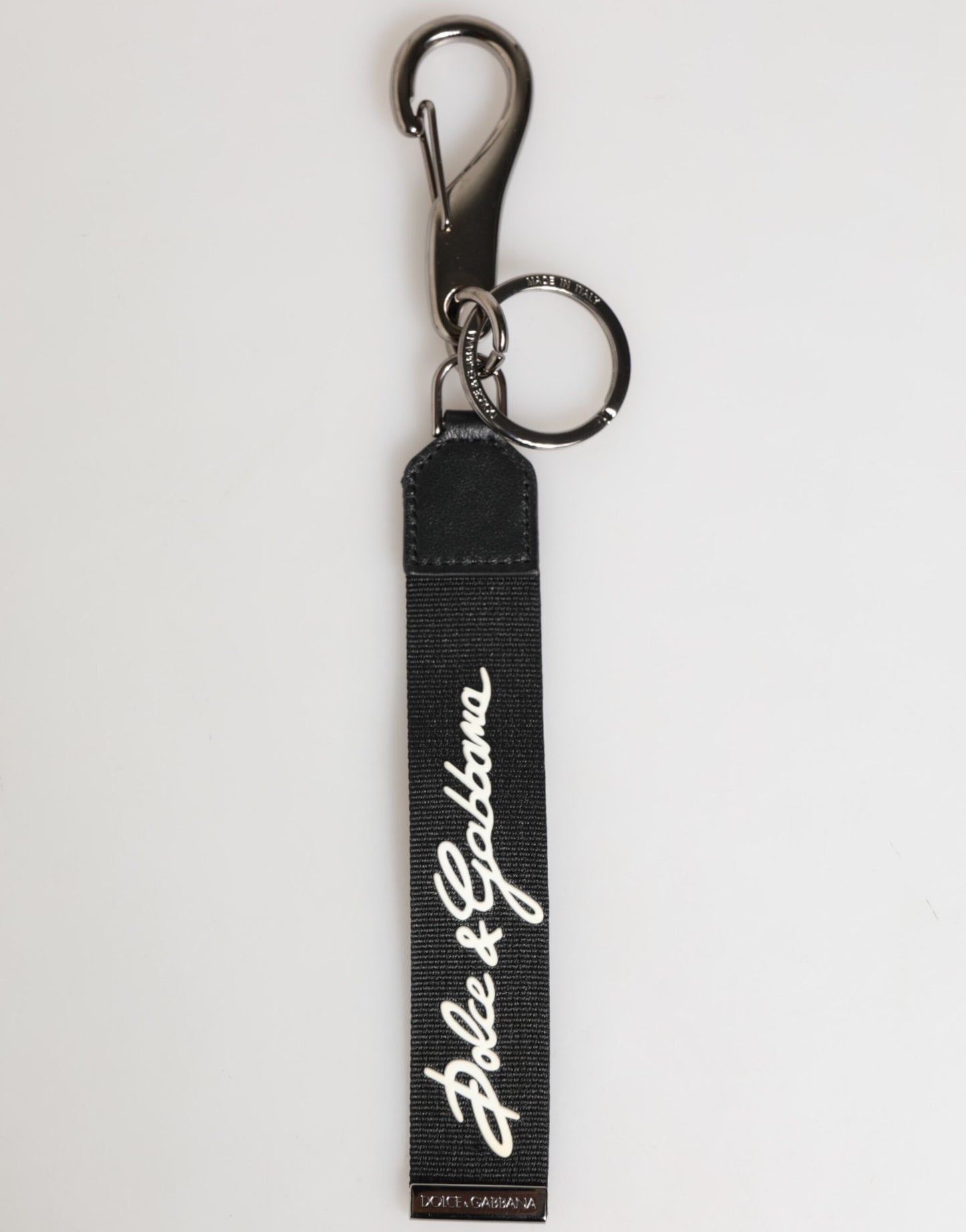 Dolce & Gabbana Black White Polyester DG Logo Silver Men Keychain Keyring
