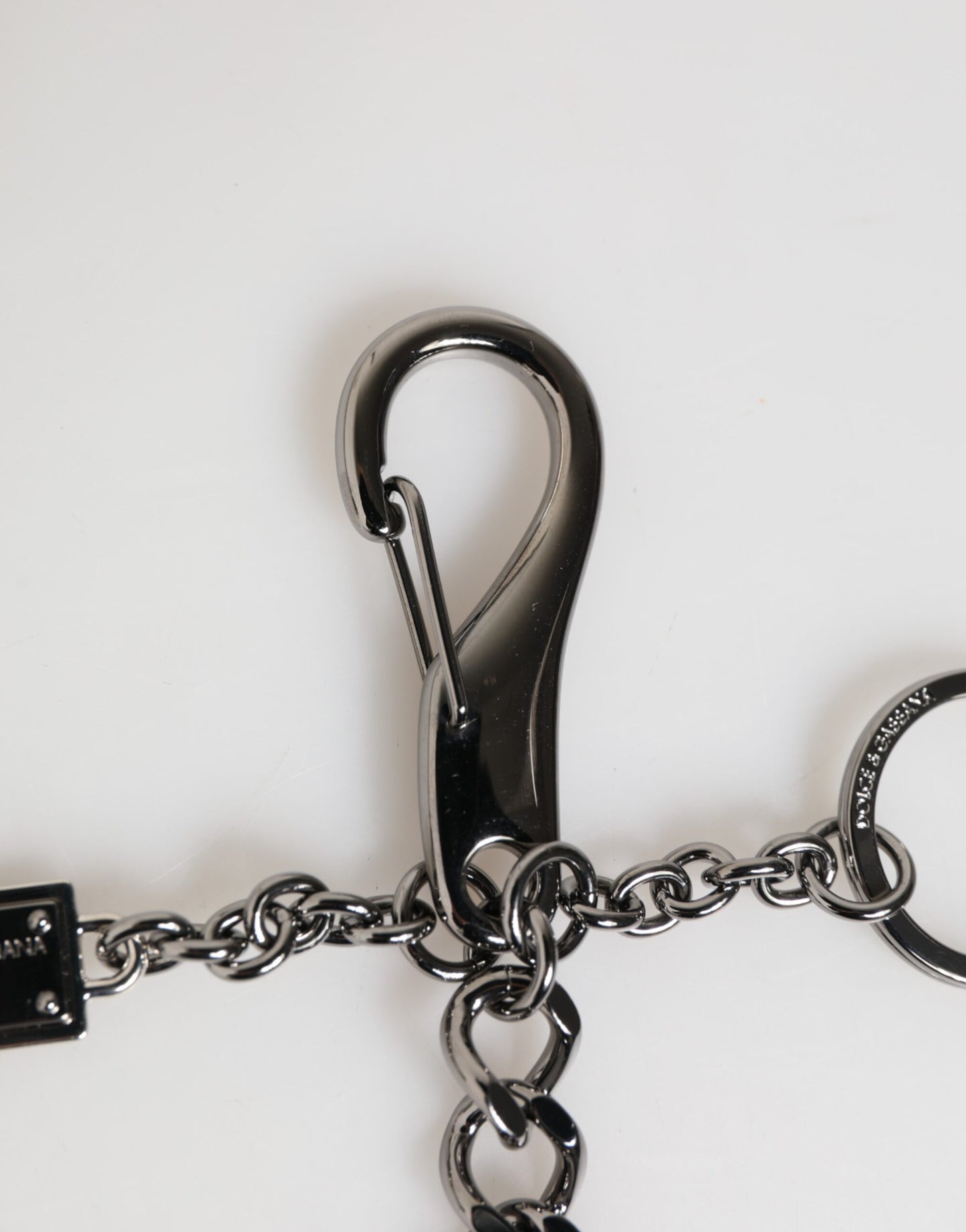 Dolce & Gabbana Black Red Military Leather Patch DG Logo Keychain Keyring