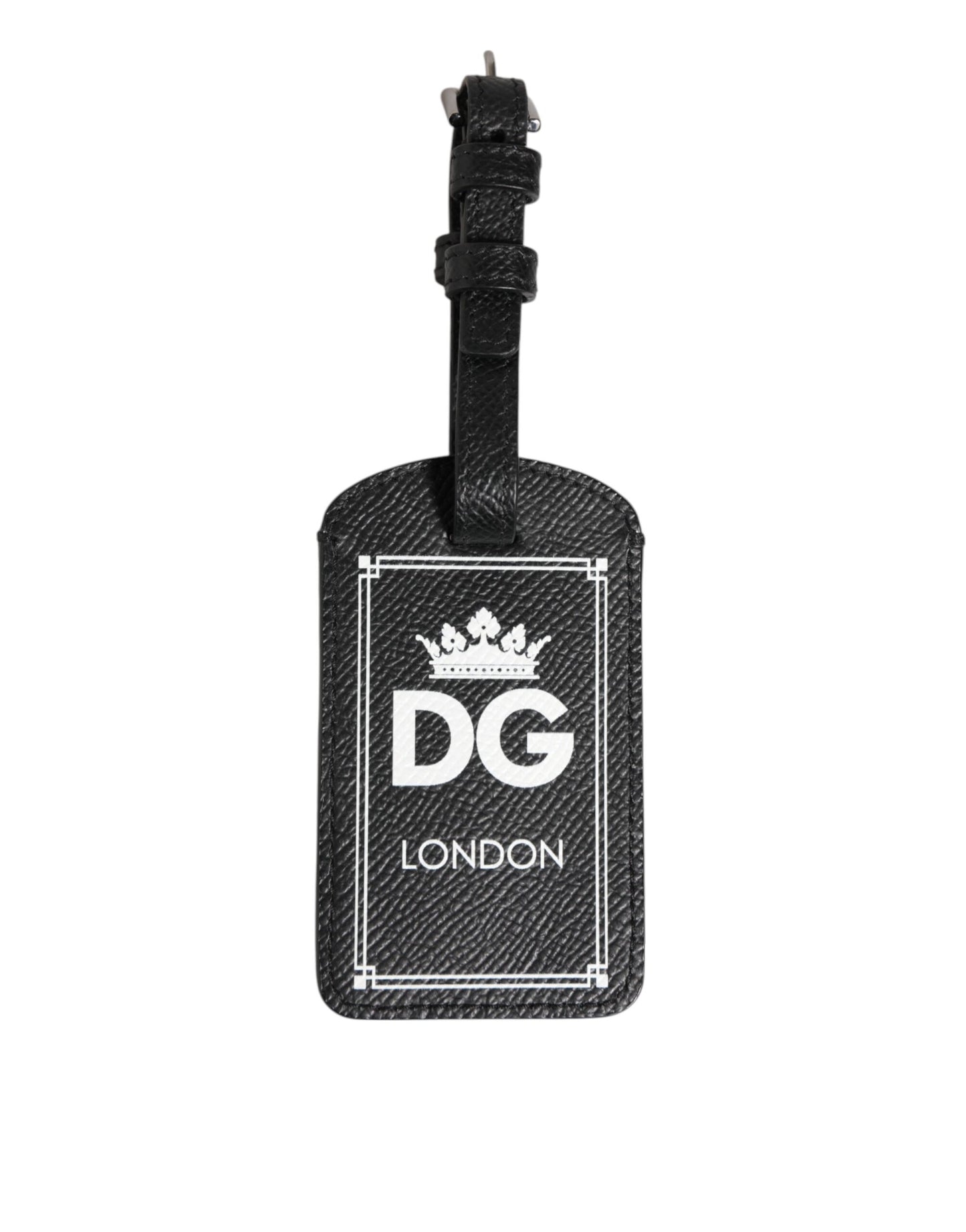 Dolce & Gabbana Black Textured Leather DG Logo Travel Luggage Tag Keyring